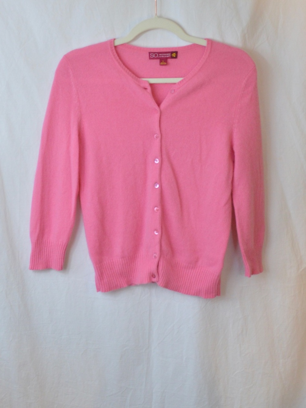 SO 100% Cashmere Button-Down Cardigan Sweater Pink, Juniors L